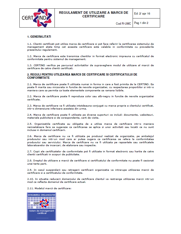 REGULAMENT DE UTILIZARE A MARCII